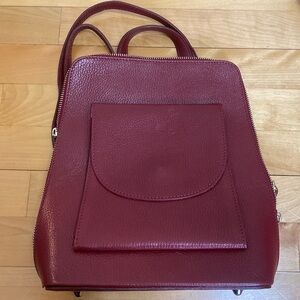 Genuine burgendy leather Italian backpack